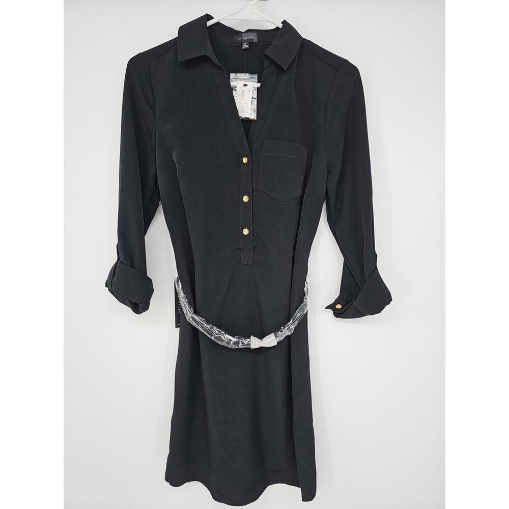 The Limited Shirt Dress XS Black Belted Dress Gold‎ Buttons Tunic